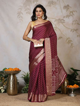 MEENA BAZAAR - Maroon Printed Georgette Saree with Unstitched Blouse