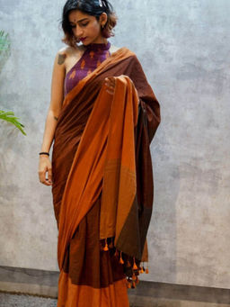 Suta - Brown Cotton Handloom Saree Without Blouse