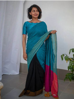 Suta - Multi-Color Colorblock Cotton Saree Without Blouse
