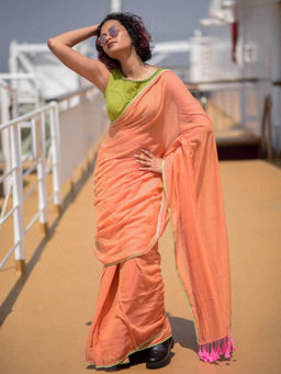 Suta - Orange Mul Cotton Solid Saree Without Blouse