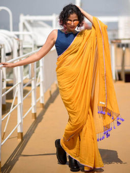 Suta - Yellow Mul Cotton Solid Saree Without Blouse