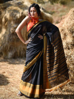 Suta - Black Handloom Cotton Woven Saree Without Blouse
