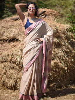 Suta - Beige Handloom Cotton Saree Without Blouse