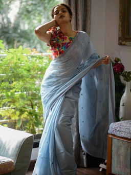 Suta - Blue Handloom Cotton Woven Saree Without Blouse