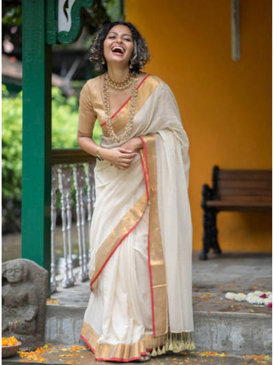 White Mul Cotton Woven Saree with Fall and Without Blouse