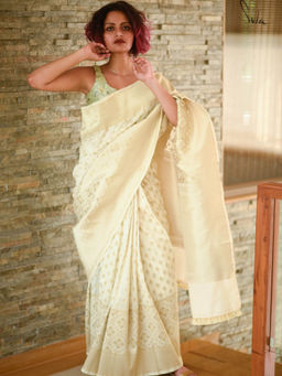 Suta - Beige Zari Woven Saree with Fall and Without Blouse