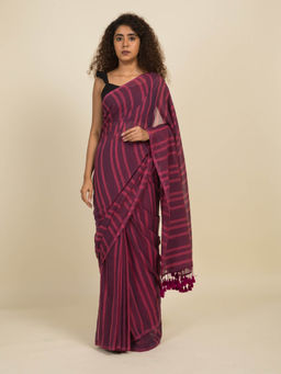 Suta - Purple Stripes Mul Cotton Handloom Saree Without Blouse