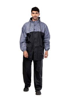 Reliable Rainwear - Men Black H2O Dynamic Checks Raincoat with Pant & Carry Bag (Set of 3)