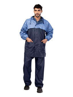Reliable Rainwear - Men Navy Blue H2O Dynamic Checks Raincoat with Pant & Carry Bag (Set of 3)