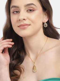 Carlton London - 18kt Gold Plated with CZ Filigree Tear Drop Necklace and Earring Set
