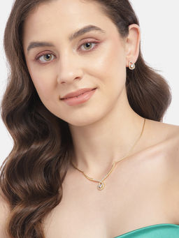 Carlton London - 18kt Gold Plated CZ Bar Tear Drop with Heart Solitaire Necklace and Earring Set