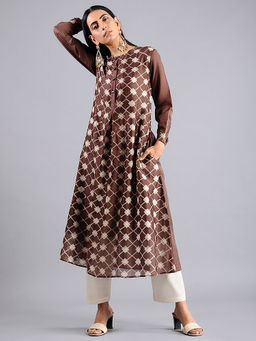 Sonal Kabra - Brown Shibori Printed Kurta (Set of 2)