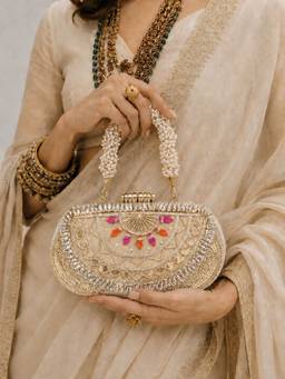 BOXWISH BY BHUMIKA - Cream Embellished Envelope Clutch for Women