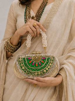 BOXWISH BY BHUMIKA - Green Embellished Envelope Clutch for Women