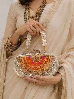 BOXWISH BY BHUMIKA - Orange Embellished Envelope Clutch for Women