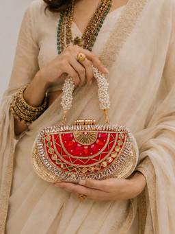 BOXWISH BY BHUMIKA - Red Embellished Envelope Clutch for Women