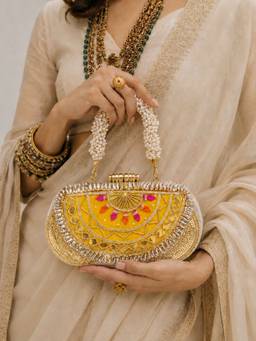 BOXWISH BY BHUMIKA - Yellow Embellished Envelope Clutch for Women