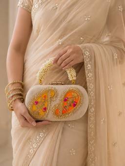 BOXWISH BY BHUMIKA - Orange Embellished Envelope Clutch for Women