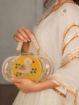 BOXWISH BY BHUMIKA - Yellow Embellished Envelope Clutch for Women