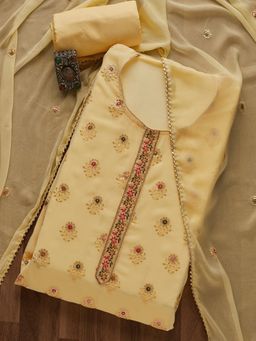 Koskii - Yellow Threadwork Georgette Semi-Stitched Salwar Suit
