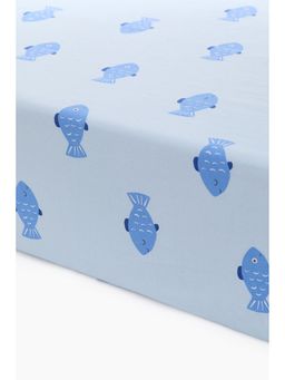 H&M - Blue Patterned Cotton Fitted Sheet