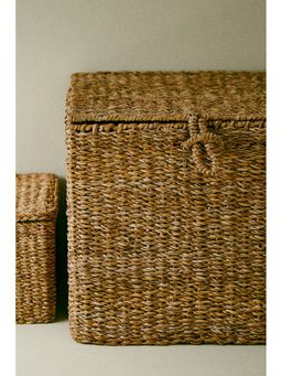 H&M - Beige Lidded Seagrass Storage Basket