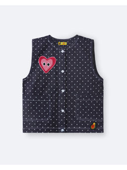 Avokiddos - Girls Navy Blue Denim Heart Sleeveless Jacket