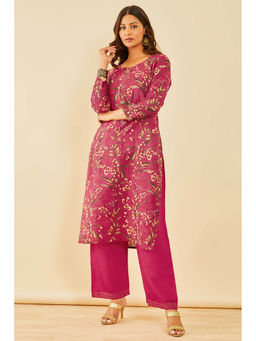 Soch - Pink Cotton Foil Print Kurta with Palazzo (Set of 2)