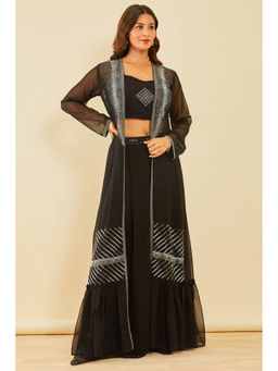 Soch - Black Stone Embellished Crop Top and Palazzo and Jacket (Set of 3)