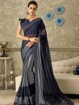 Odette - Blue Lycra Designer Saree with Unstitched Blouse