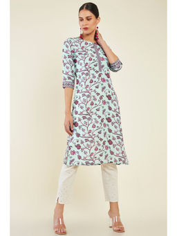 Soch - Women Blue Crepe Printed Kurta