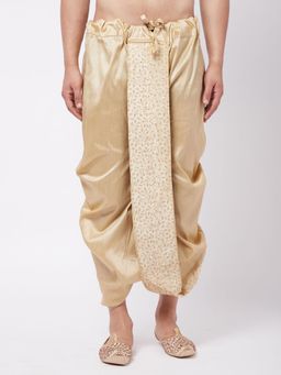 Vastramay - Mens Gold Silk Blend Embroidered Dhoti