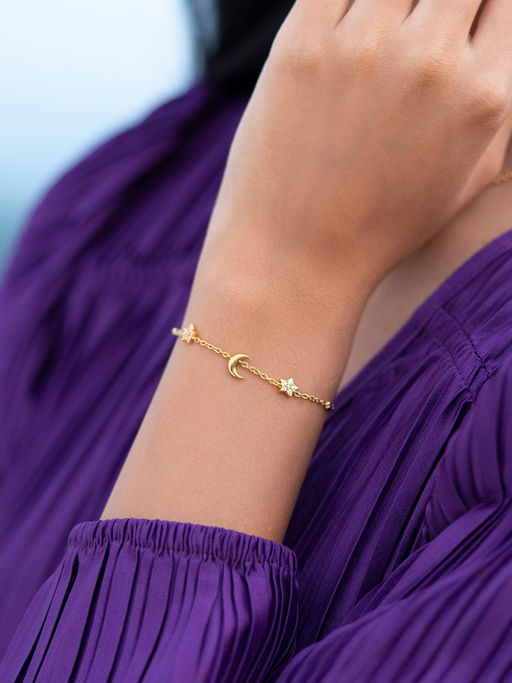 Buy Shaya by CaratLane Talking To The Moon Bracelet in Gold Plated