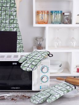 Maspar - Shadow Check Cotton Printed Green 2Pc Oven Mitt Set