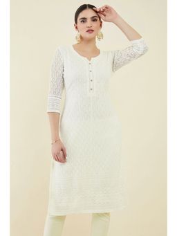 Soch - Off White Georgette Kurta with Self Embroidery and Sequins