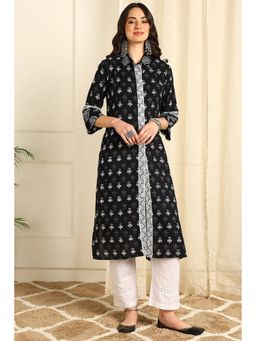 TAHILIYA - Black and White Straight Bagru Kurta