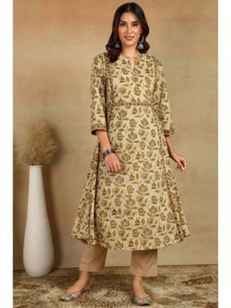 TAHILIYA - Beige and Brown A Line Bagru Kurta