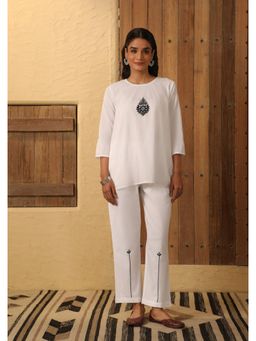House of Chikankari - Cotton Chikankari Womens Co-Ord - White (Set of 2)