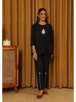 House of Chikankari - Cotton Chikankari Womens Co-Ord - Black (Set of 2)