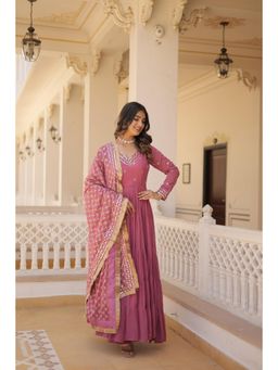 Noorani by LA - Amethyst Georgette Sequins Pink Gown With Dupatta (Set of 2)