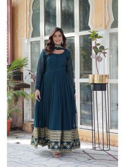 Noorani by LA - Marine Georgette Sequins Blue Gown With Dupatta (Set of 2)