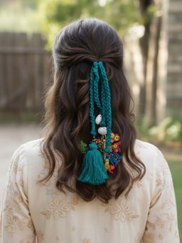 FUNKRAFTS - Girls Trendy Boho Hair Tie - Teal Green