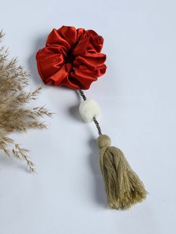 FUNKRAFTS - Girls Trendy Boho-Inspired Hair Scrunchie - Red