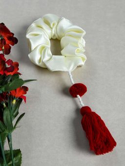 FUNKRAFTS - Girls Boho-Inspired Hair Scrunchie - Off White