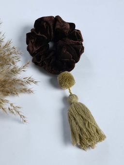 FUNKRAFTS - Girls Boho-Inspired Hair Scrunchie - Brown