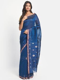 Fabindia - Navy Cotton Silk Jamdani Saree without Blouse