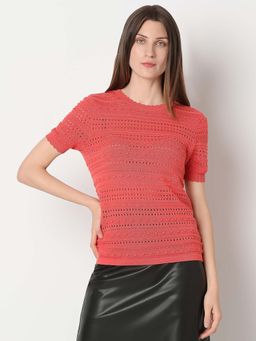 VERO MODA - Burnt Orange Self Design Knit Top