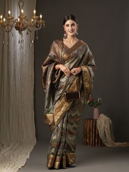 Akhilam - Womens Silk Blend Grey Woven Design Designer Saree with Unstitched Blouse