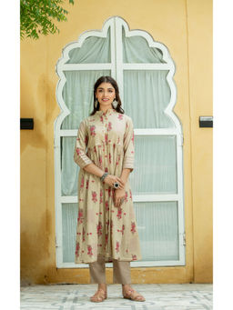 Kohsh - Light Brown Printed Cotton Kurta (Set of 2)