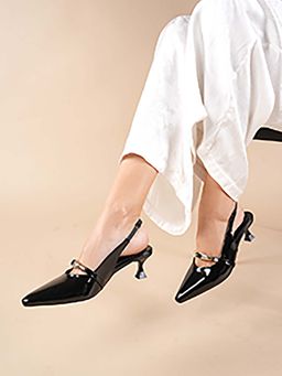 Drop Bold - Black Pointed Toe Slingback Heels for Women